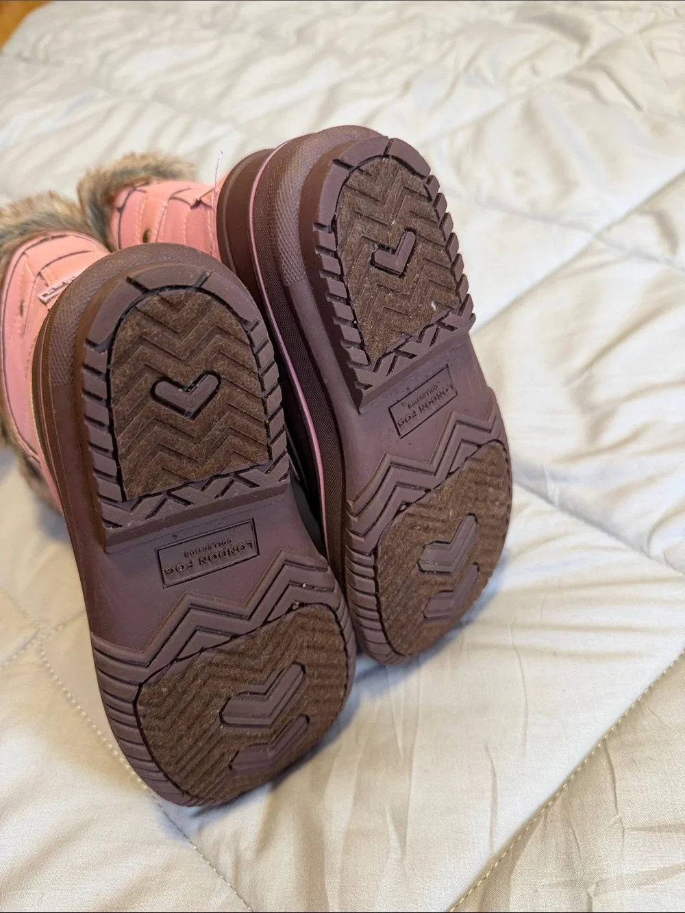 London Fog Pink and Brown Kids Snow Boots with Faux Fur Cuff